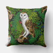 フクロウ、シダ、オーク、ベリー クッション (正面)