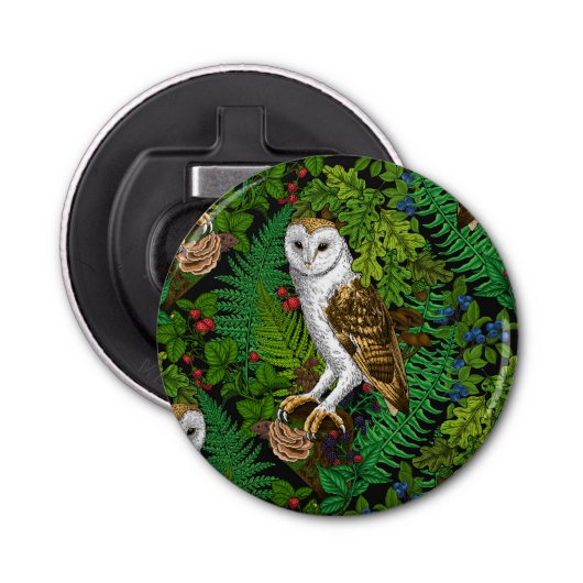 フクロウ、シダ、オーク、ベリー 栓抜き (正面)