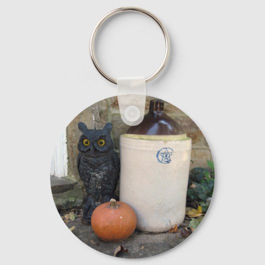フクロウ、ジュグ&パンプキンハロウィンキーチェーン キーホルダー (正面)