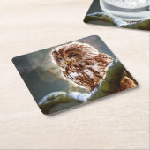 フクロウ スクエアペーパーコースター (アングル)