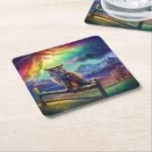 フクロウ スクエアペーパーコースター (アングル)