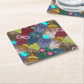 フクロウ スクエアペーパーコースター (アングル)