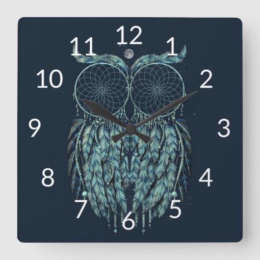 フクロウ スクエア壁時計 (正面)