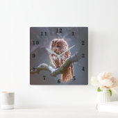 フクロウ スクエア壁時計 (ホーム)