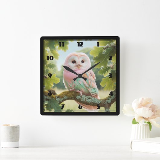 フクロウ スクエア壁時計 (ホーム)