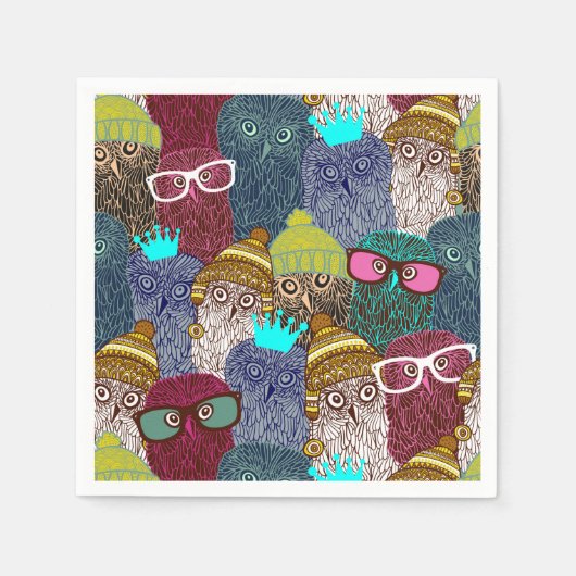 フクロウ スタンダードカクテルナプキン (正面)