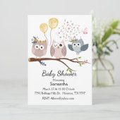 フクロウ・トリオが枝に座る 招待状 (スタンド正面)