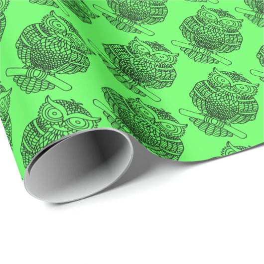 フクロウ（ネオングリーン） – ラッピング紙 ラッピングペーパー (ロールコーナー)