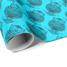 フクロウ（ネオンブルー） – ラッピング紙 ラッピングペーパー