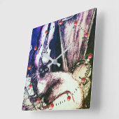 フクロウ·バイオリンとハープを有するミュージカル猫 スクエア壁時計 (傾斜)