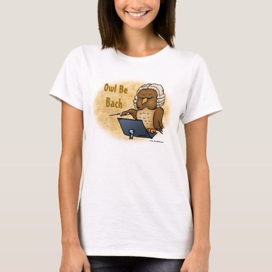 フクロウ・バッハ・面白いTシャツ Tシャツ (正面)