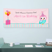 フクロウ·バナー(パーソナライズされた) -女の子の1歳の誕生日 横断幕 (トレードショー)