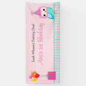 フクロウ·バナー(パーソナライズされた) -女の子の1歳の誕生日 横断幕 (縦)