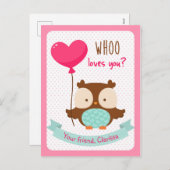 フクロウ・バレンタイン・カードの子どもたち（愛する人） シーズンポストカード (正面/裏面)