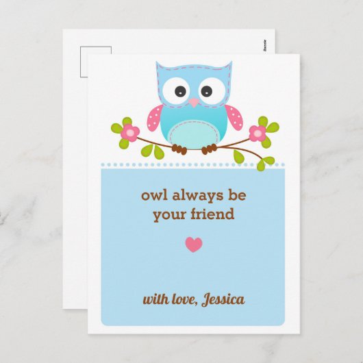 フクロウ・バレンタイン・カ子供へード教室交換 シーズンポストカード (正面/裏面)