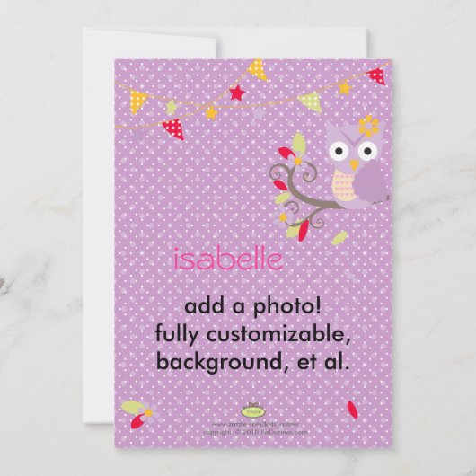 フクロウ、バースデーパーティ招待状 招待状 (裏面)