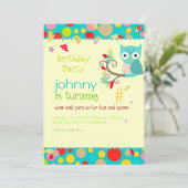 フクロウ、バースデーパーティ招待状/日の背景 招待状 (スタンド正面)