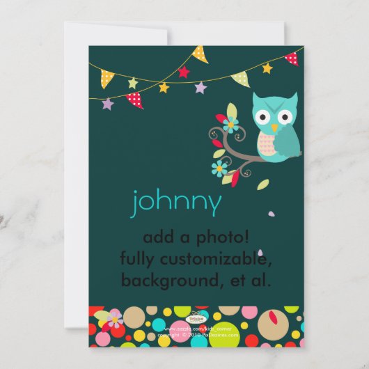 フクロウ、バースデーパーティ招待状/日の背景 招待状 (裏面)