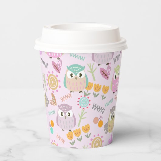 フクロウ パステル ピンク 紙コップ (裏面)
