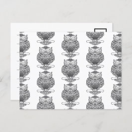 フクロウ（パターン白） – はがき