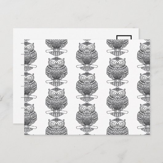 フクロウ（パターン白） – はがき (正面/裏面)