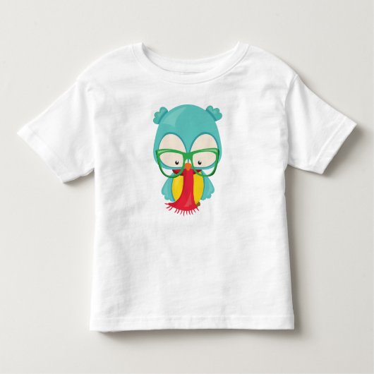 フクロウ、ヒッスターフクロウ、眼鏡つきフクロウ、スカーフ トドラーTシャツ (正面)