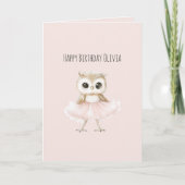 フクロウ ピンク チュチュ 誕生日 カード (正面)