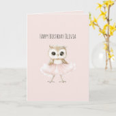 フクロウ ピンク チュチュ 誕生日 カード (黄色い花)