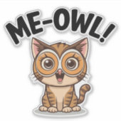 フクロウ！🐱🦉フクロウのマスクで愛らしい猫 シール (正面)