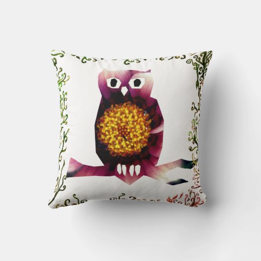 フクロウ、フクロウ鳥フローラアートスロークッション クッション (裏面)