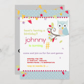 フクロウ、フーのバースデーパーティ招待状 招待状 (正面/裏面)