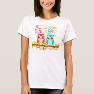 フクロウ – ベビーは女の子か男の子?マタニティシャツ Tシャツ
