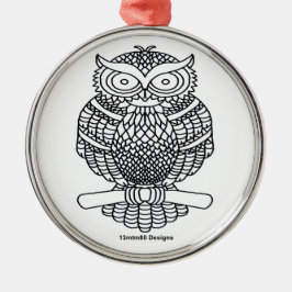 フクロウ（ホワイトラウンド） – プレミアムオーナメント メタルオーナメント