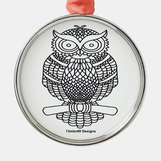 フクロウ（ホワイトラウンド） – プレミアムオーナメント メタルオーナメント (正面)