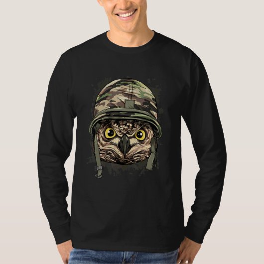 フクロウ ミリタリー 軍人 ベテランズデー 野鳥観察 鳥 Tシャツ (正面)