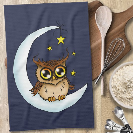 フクロウ・ムーンブルーかわいい星 キッチンタオル