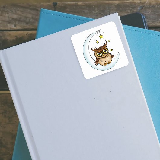 フクロウ・ムーンブルーかわいい星 スクエアシール