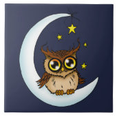 フクロウ・ムーンブルーかわいい星 タイル (正面)