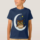 フクロウ・ムーンブルーかわいい星 Tシャツ (正面)