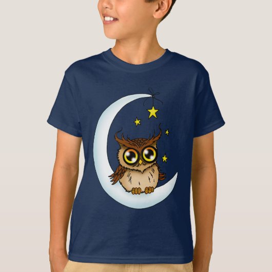 フクロウ・ムーンブルーかわいい星 Tシャツ (正面)