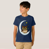 フクロウ・ムーンブルーかわいい星 Tシャツ (正面フル)