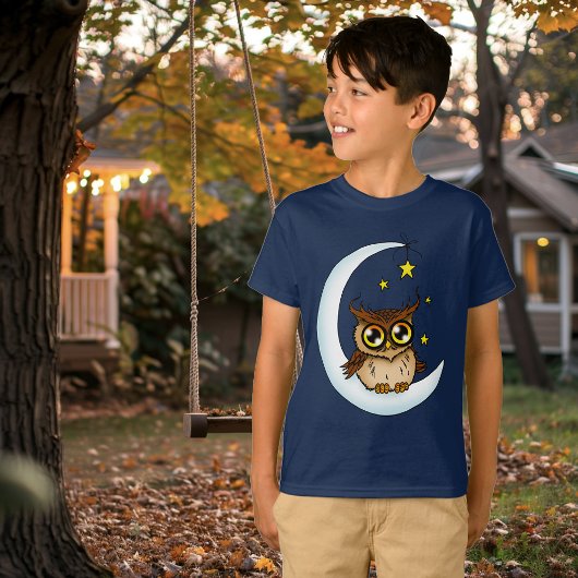 フクロウ・ムーンブルーかわいい星 Tシャツ
