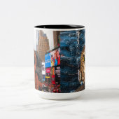 フクロウ、ロックフェラー、両面 ツートーンマグカップ (中央)