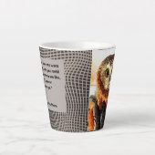 フクロウ、ロックフェラー、引用文、両面 カフェラテマグ (正面)