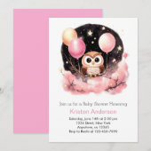 フクロウ ワイルドフラワー ウッドランド ドリーミー ガール ベビーシャワー 招待状 (正面/裏面)