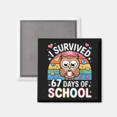 フクロウ 学校 面白い コーヒー 67日間 生き残った マグネット (正面/裏面)