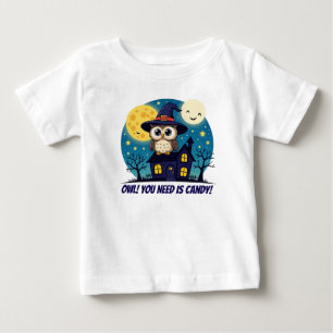 フクロウ&幽霊のよく出るハウスハロウィーンキッズTシャツ – かわいい ベビーTシャツ