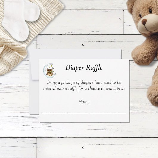 フクロウ 月 青い きれいな星の赤ちゃんシャワー おむつくじ 出欠カード