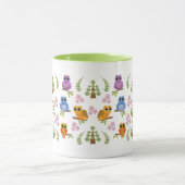 フクロウ、木、花及び葉が付いているかわいいマグ マグカップ (中央)