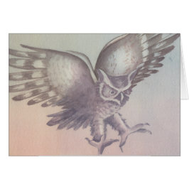 「フクロウ」水色スケッチグリーティングカード